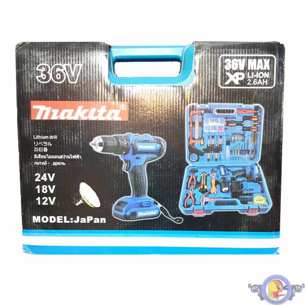 دریل و پیچگوشتی شارژی ماکیتا 36 ولت با مجموعه کامل ابزار مدل japan