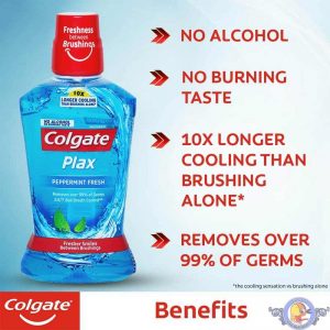 دهانشویه کلگیت Plax مدل Peppermint حجم 500 میل