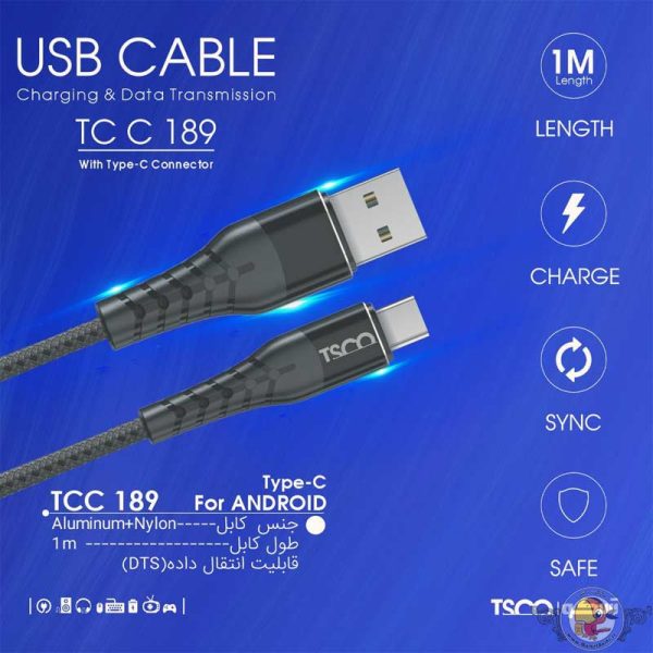 کابل USB به تایپ سی تسکو مدل TCC 189 طول 1 متر